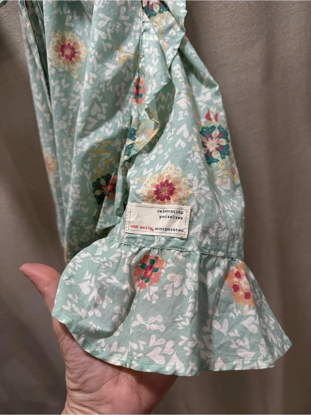 Odd Molly Incorporated Sample Wrap Dress Boho Mint Floral Ruffle Dress